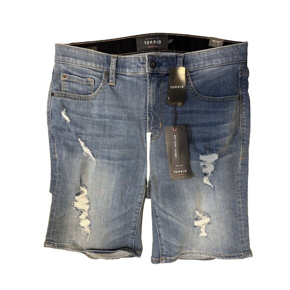 Torrid Jean Bermuda Shorts 12 Sky High Skinny Stretch Cotton Distressed NEW - Picture 1 of 10